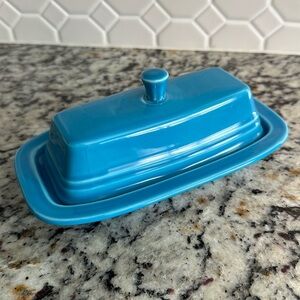 Fiesta covered butter dish in peacock